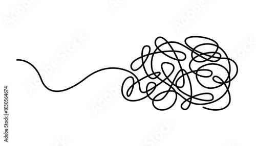 Chaotic, tangle continuous one line drawing. Brainstorming, mental health, psychology, balance in linear vector illustration. Icon for web design, card, banner, flyer