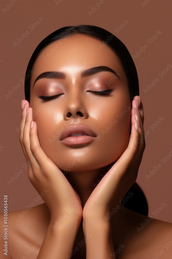 Applying skincare on her face portrait adult woman. Applying skincare on her face portrait adult woman.