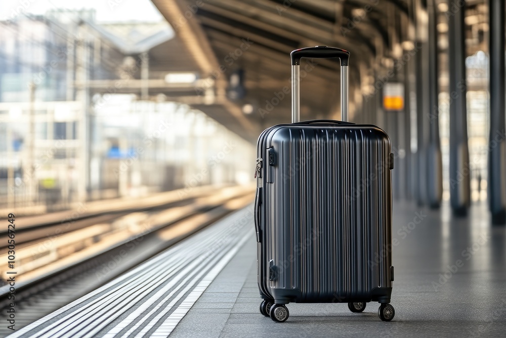 Modern Suitcase Against Historic Train Station Modern Suitcase Against Historic Train Station
