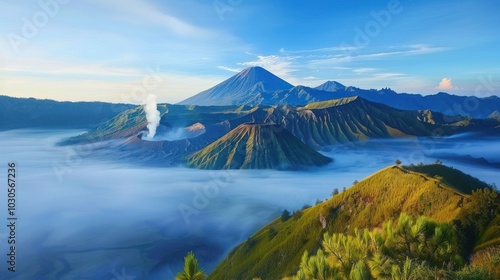 Volcanic Mountain Range in Indonesia