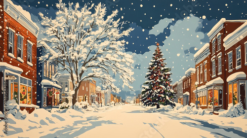 Shreveport, Louisiana, classic traditional Christmas wood block print effect. Woodblock Xmas theme printing. Graphic designed, illustration for travel poster, card, wallpaper, backdrop or banner