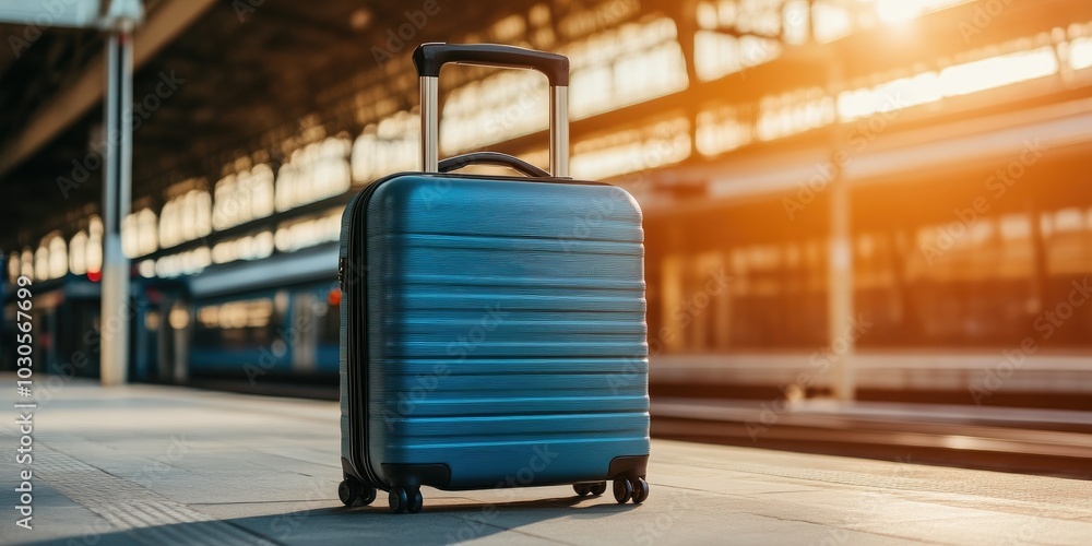 Exploring Cities: Modern Suitcase in Train Station Backdrop Exploring Cities: Modern Suitcase in Train Station Backdrop