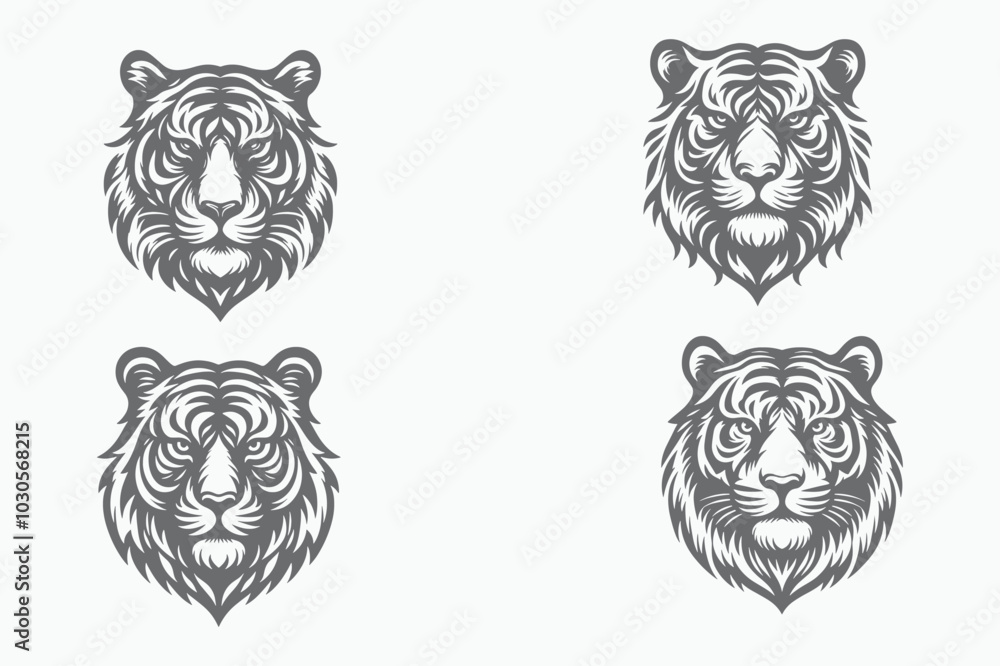 Tiger Head Silhouette, vector, vector illustration and white background. Tiger Head Silhouette, vector, vector illustration and white background.