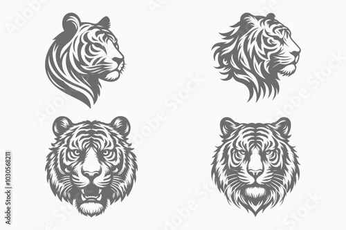 Tiger Head Silhouette, vector, vector illustration and white background.