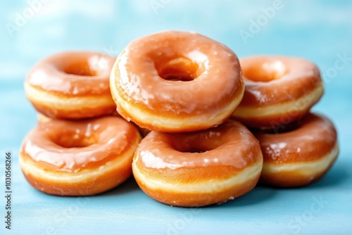 A Pile of Glazed Donuts Against a Soft Background