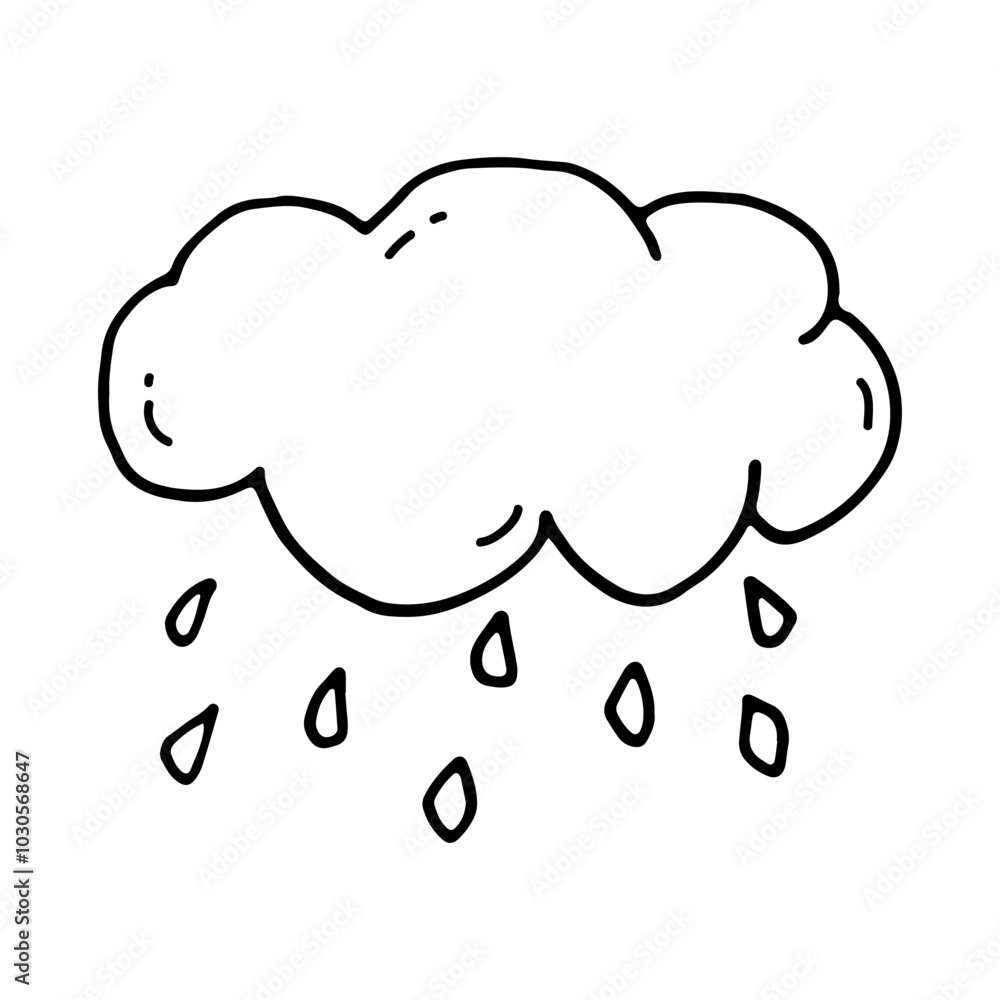 Rain cloud with raindrops. Cloud with rain. Doodle. Hand drawn.Vector illustration. Outline. Rain cloud with raindrops. Cloud with rain. Doodle. Hand drawn.Vector illustration. Outline.