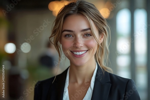 Smiling Businesswoman Portrait Confident, Approachable, and Trendy.