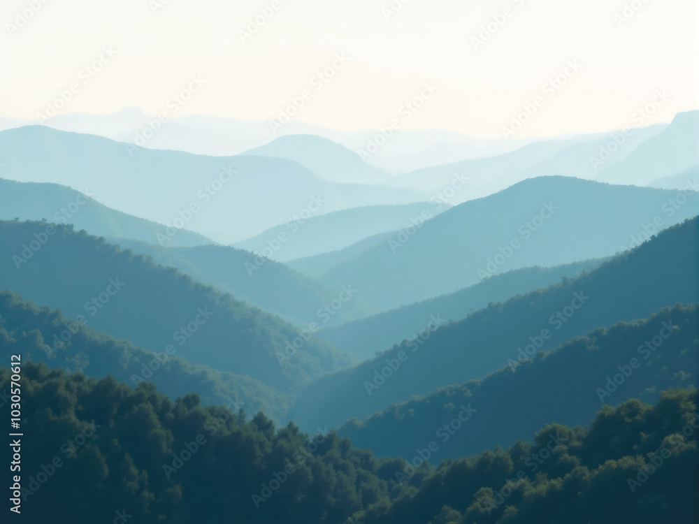 Blue mountain range fading into the distance on a foggy day Blue mountain range fading into the distance on a foggy day