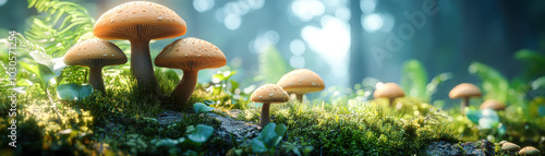 Wallpaper Mural A group of mushrooms are growing in a forest Torontodigital.ca