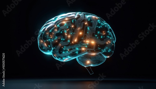 Wallpaper Mural This high-fidelity digital artwork presents a futuristic brain design, showcasing intricate circuits and glowing elements, perfect for tech-related themes. Torontodigital.ca