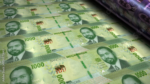 Mozambique Metical money banknotes print 3d illustration