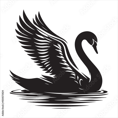 Gliding Swan Serene Silhouette of a Floating Majesty  , black colour vactor 