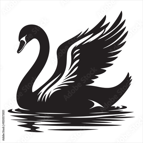 Gliding Swan Serene Silhouette of a Floating Majesty  , black colour vactor 