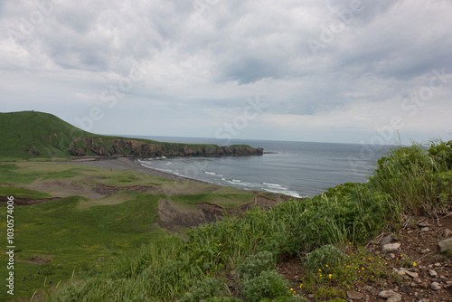 Russia Kuril Islands. Landscape with sea