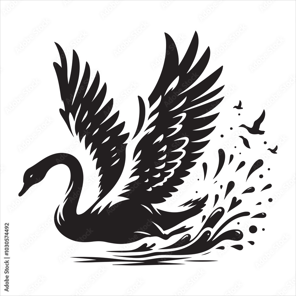 Obraz premium Gliding Swan Serene Silhouette of a Floating Majesty , black colour vactor