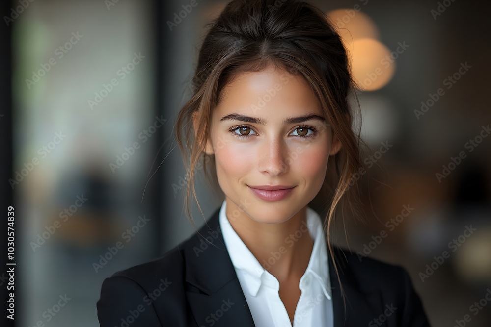 Smiling Professional Woman in Corporate Jacket Studio Portrait Smiling Professional Woman in Corporate Jacket Studio Portrait