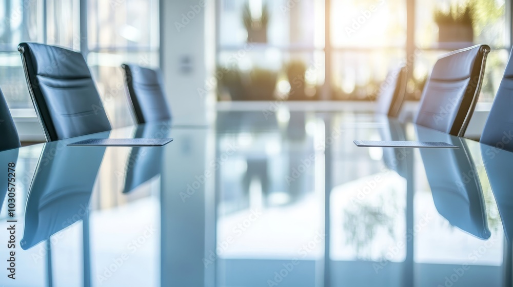 Modern conference room with a glass table and leather chairs, designed for meetings and collaboration. Modern conference room with a glass table and leather chairs, designed for meetings and collaboration.