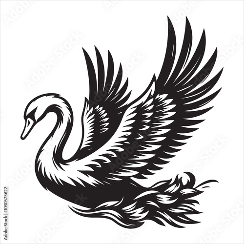 Gliding Swan Serene Silhouette of a Floating Majesty  , black colour vactor 