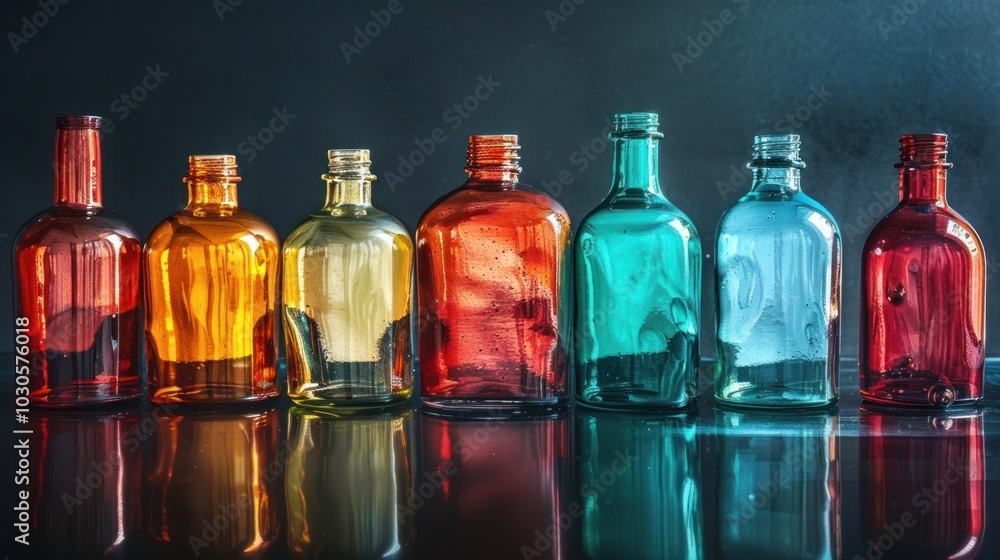 Colorful Glass Bottles Still Life Colorful Glass Bottles Still Life
