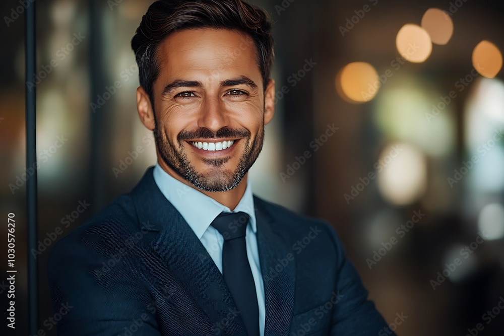Successful Businessman Smiling with Bright White Teeth in a Blue Suit Successful Businessman Smiling with Bright White Teeth in a Blue Suit