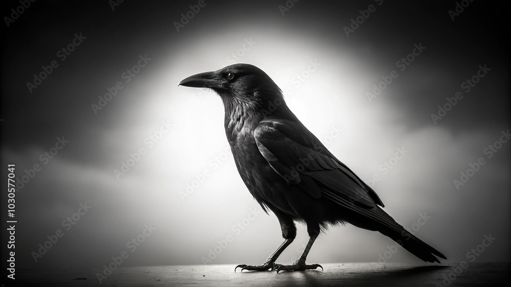 Fototapeta premium High detailed black and white silhouette photography of a raven