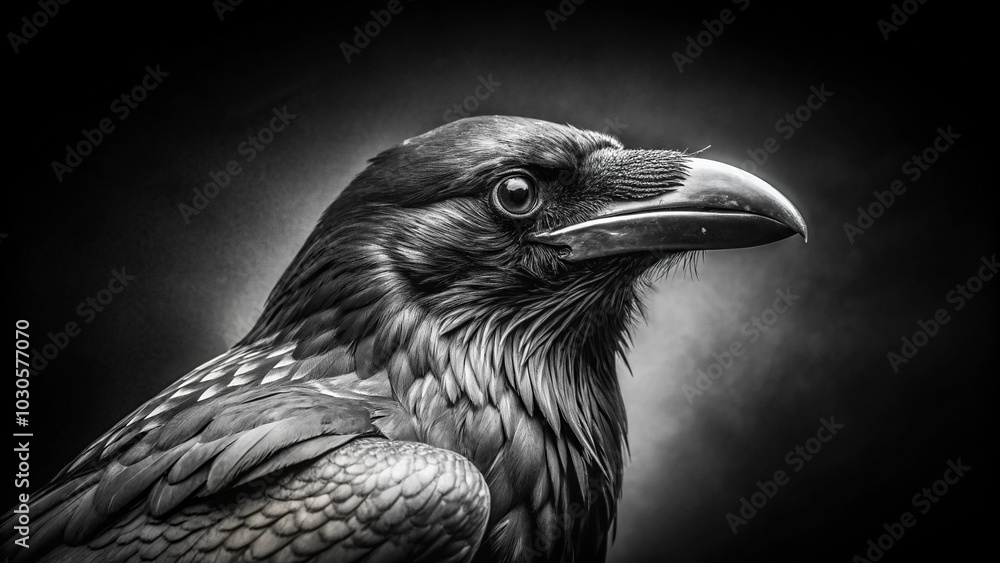 High detailed black and white photography of a raven High detailed black and white photography of a raven