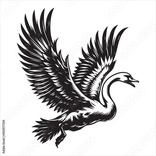 Gliding Swan Serene Silhouette of a Floating Majesty  , black colour vactor 