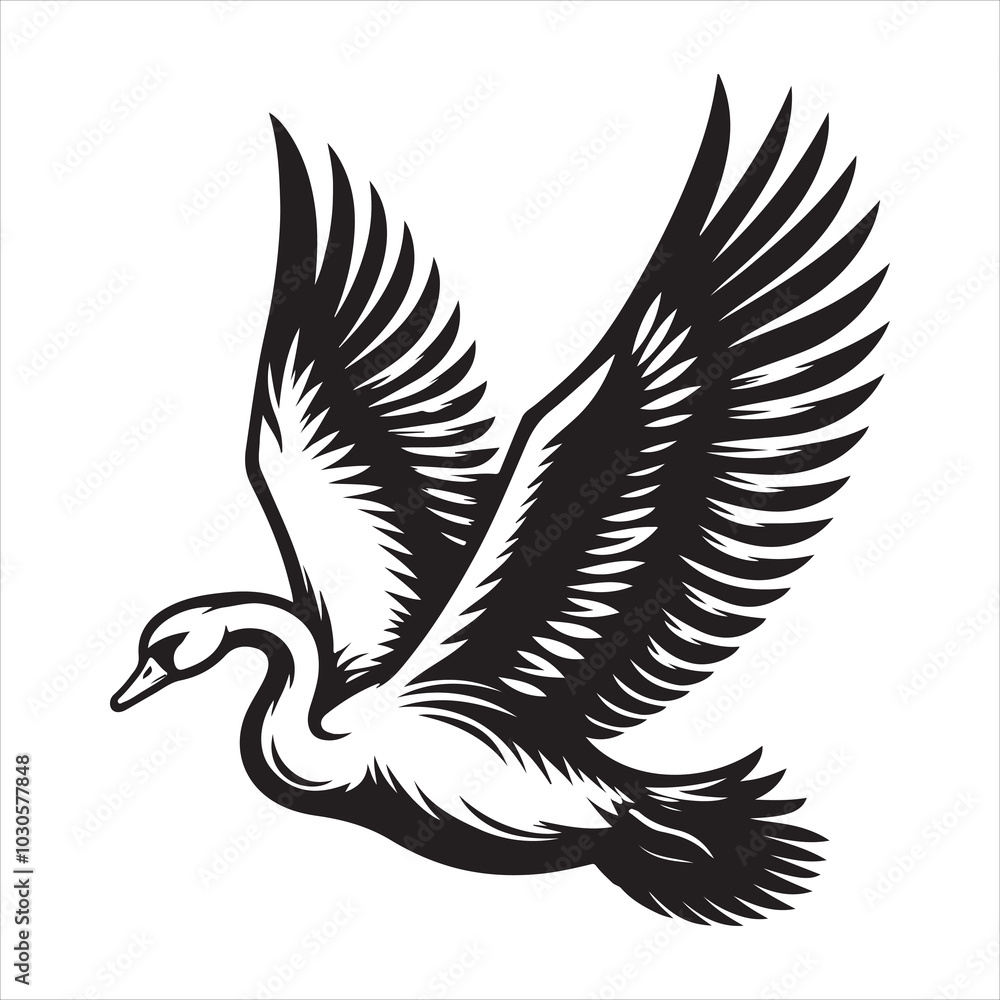 Obraz premium Gliding Swan Serene Silhouette of a Floating Majesty , black colour vactor 