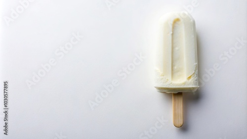 High quality image of a white ice cream popsicle from a worm's eye view