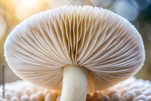 High resolution extreme close-up of Gandoura lucidum or rishi mushroom in pure white color photo