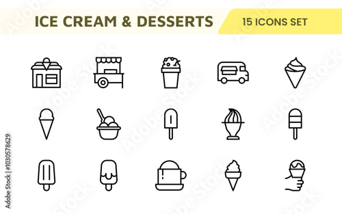 Delicious Ice Cream and Desserts Icons: A Sweet Collection for Menu Design, Recipe Apps, Bakery Projects, and Dessert Shops with Creative, Mouth-Watering Visuals