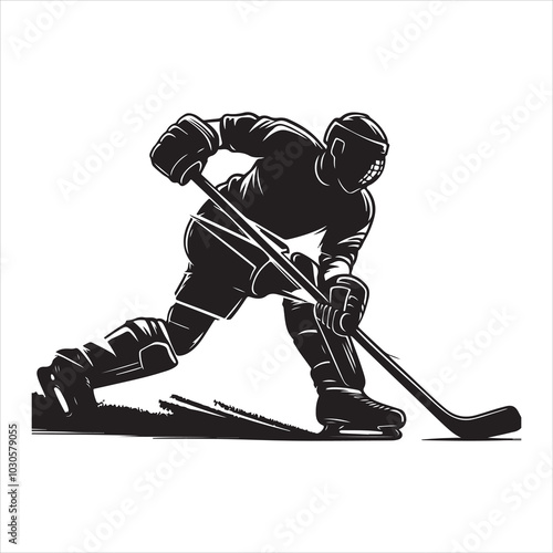 Hockey Stick Mastery Silhouette of a Player Striking  , black colour vactor 