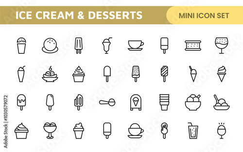 Delicious Ice Cream and Desserts Icons: A Sweet Collection for Menu Design, Recipe Apps, Bakery Projects, and Dessert Shops with Creative, Mouth-Watering Visuals