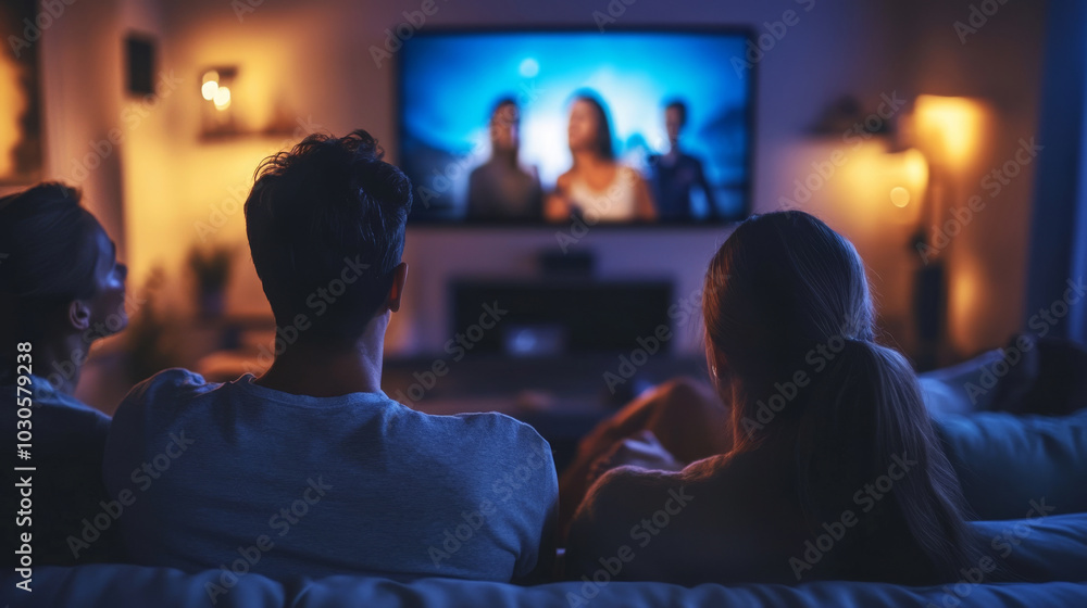 Cozy movie night at home watching a dramatic scene on a large tv screen Cozy movie night at home watching a dramatic scene on a large tv screen
