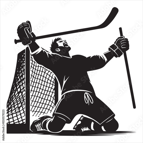 Hockey Stick Mastery Silhouette of a Player Striking  , black colour vactor 