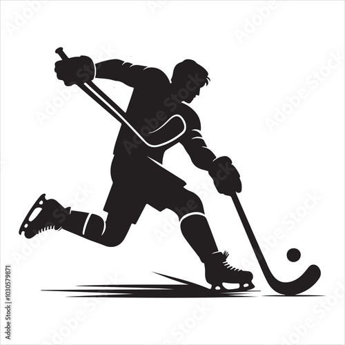 Hockey Stick Mastery Silhouette of a Player Striking  , black colour vactor 