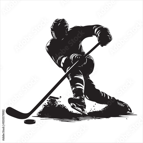 Hockey Stick Mastery Silhouette of a Player Striking  , black colour vactor 