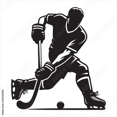 Hockey Stick Mastery Silhouette of a Player Striking  , black colour vactor 