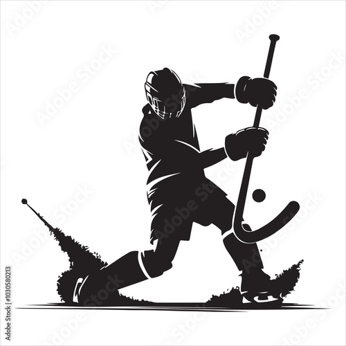 Hockey Stick Mastery Silhouette of a Player Striking  , black colour vactor 