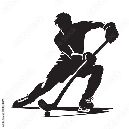 Hockey Stick Mastery Silhouette of a Player Striking  , black colour vactor 