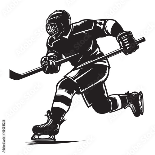 Hockey Stick Mastery Silhouette of a Player Striking  , black colour vactor 