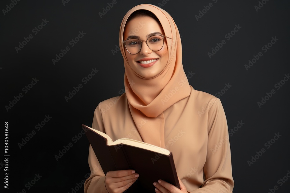 Muslim woman book publication glasses. Muslim woman book publication glasses.