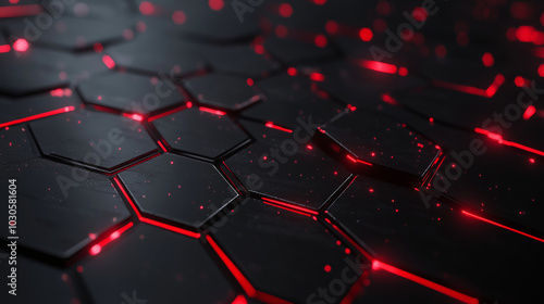A modern hexagonal carbon fiber texture with sharp red luminous streaks tracing through the shapes, creating a sense of energy and advanced technology.