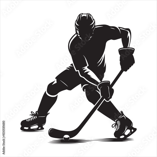 Hockey Stick Mastery Silhouette of a Player Striking  , black colour vactor 