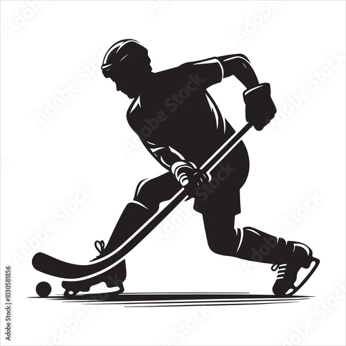 Hockey Stick Mastery Silhouette of a Player Striking  , black colour vactor 