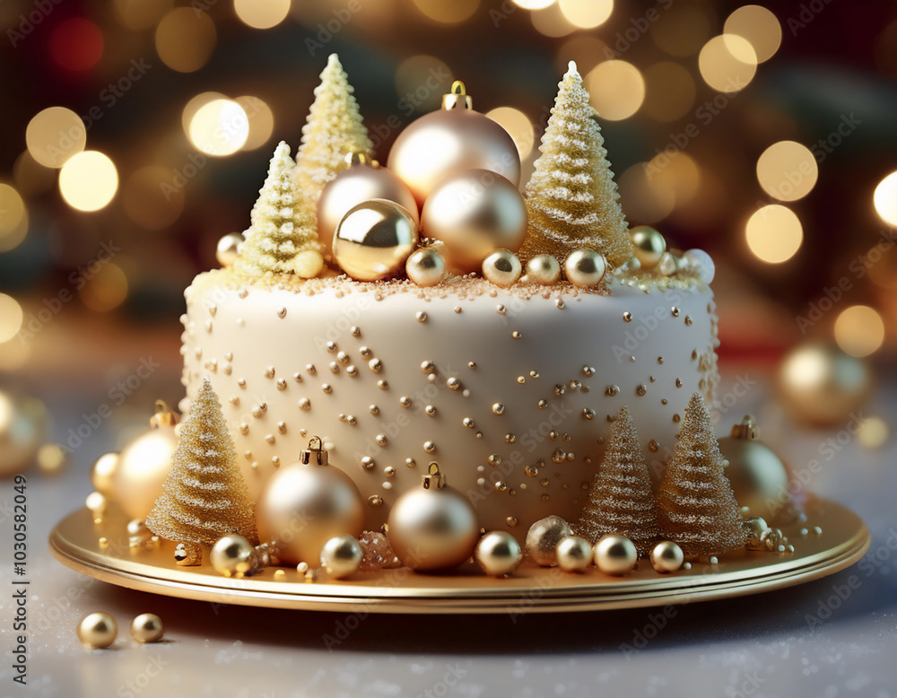 Luxury golden Christmas cake Luxury golden Christmas cake