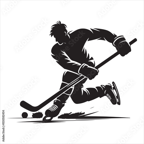 Hockey Stick Mastery Silhouette of a Player Striking  , black colour vactor 