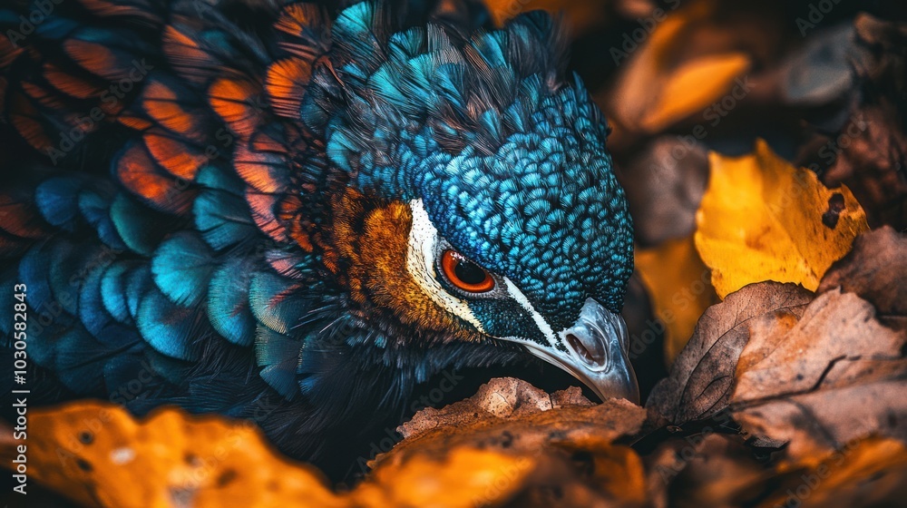Obraz premium Close Up of a Blue and Orange Pheasant