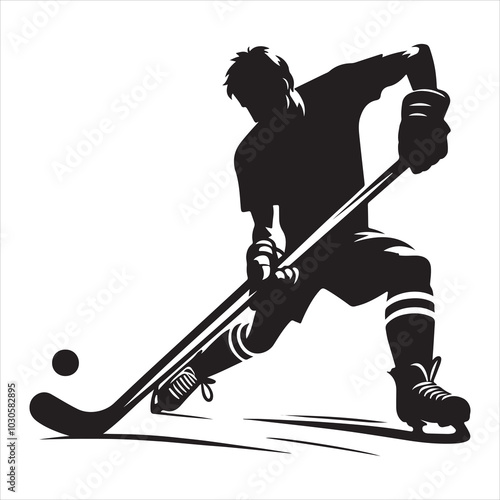 Hockey Stick Mastery Silhouette of a Player Striking  , black colour vactor 