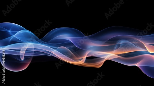 Abstract blue and orange smoke wave on a black background.